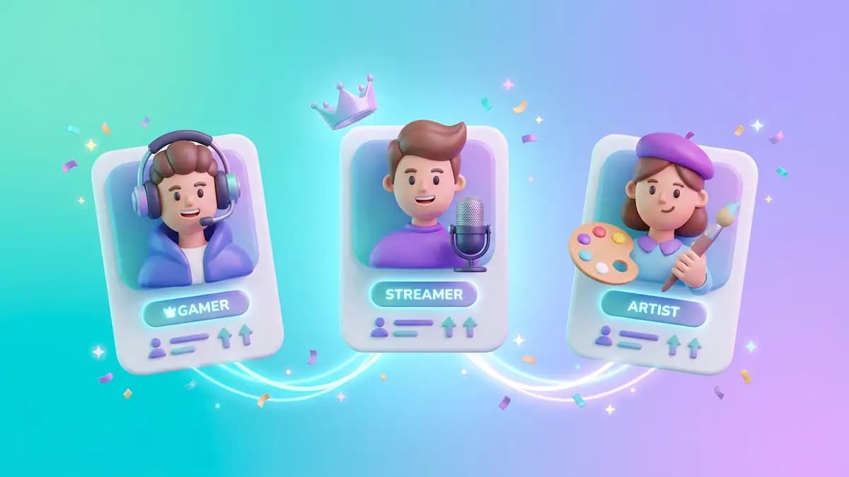 Perfiles de gamer, streamer y artista con nombres de usuario que destacan