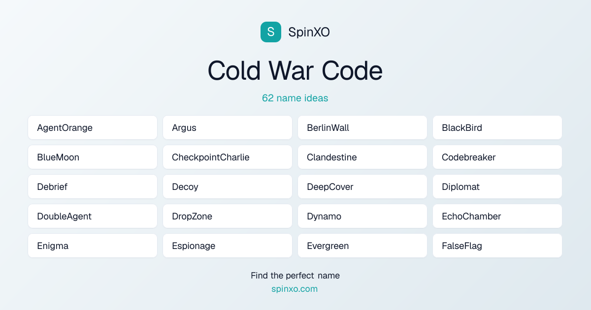 Cold War Code Names - Name Ideas & Name List | SpinXO | SpinXO
