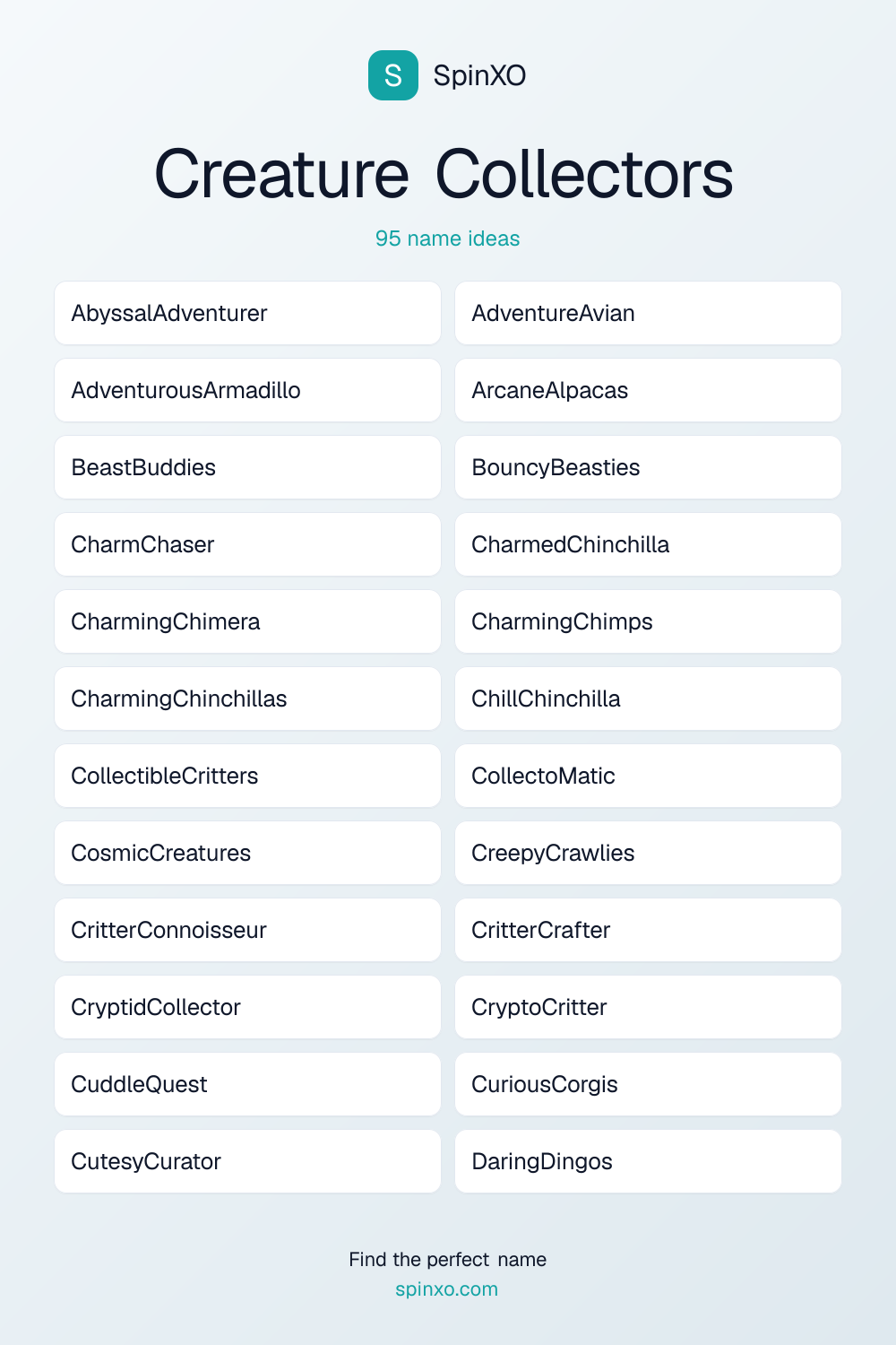 Creature Collectors Names - Name Ideas & Name List | SpinXO | SpinXO