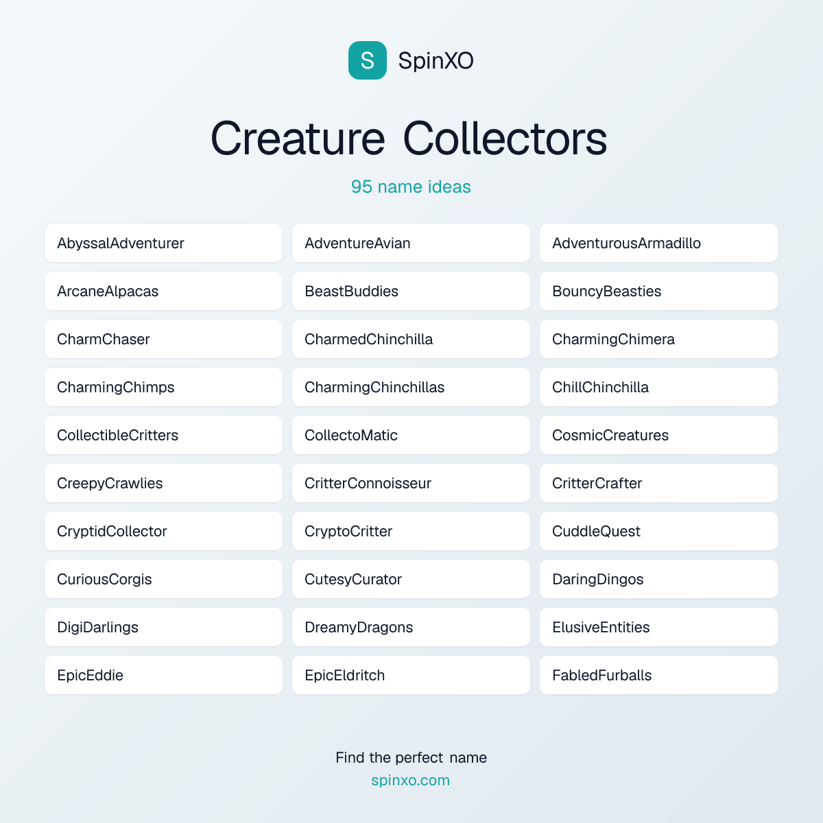 Creature Collectors Names - Name Ideas & Name List | SpinXO | SpinXO