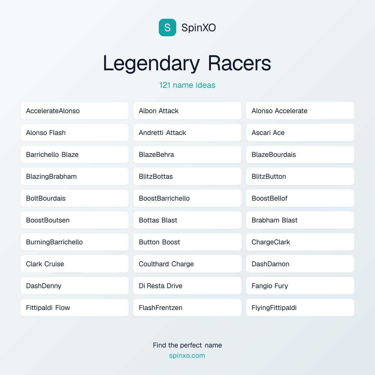 Legendary Racers Names - Name Ideas & Name List | SpinXO | SpinXO
