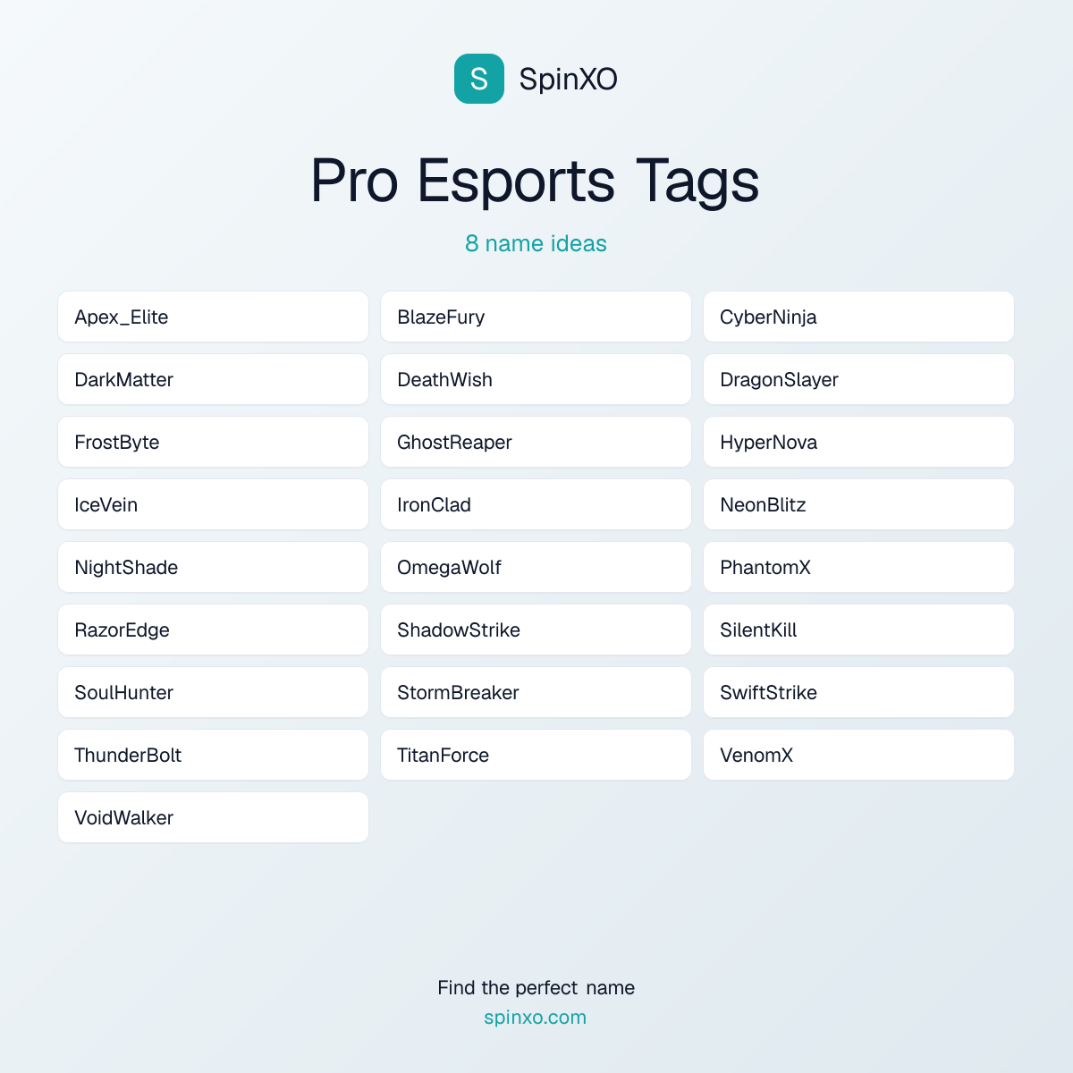 Pro Esports Tags Names - Name Ideas & Name List | SpinXO | SpinXO