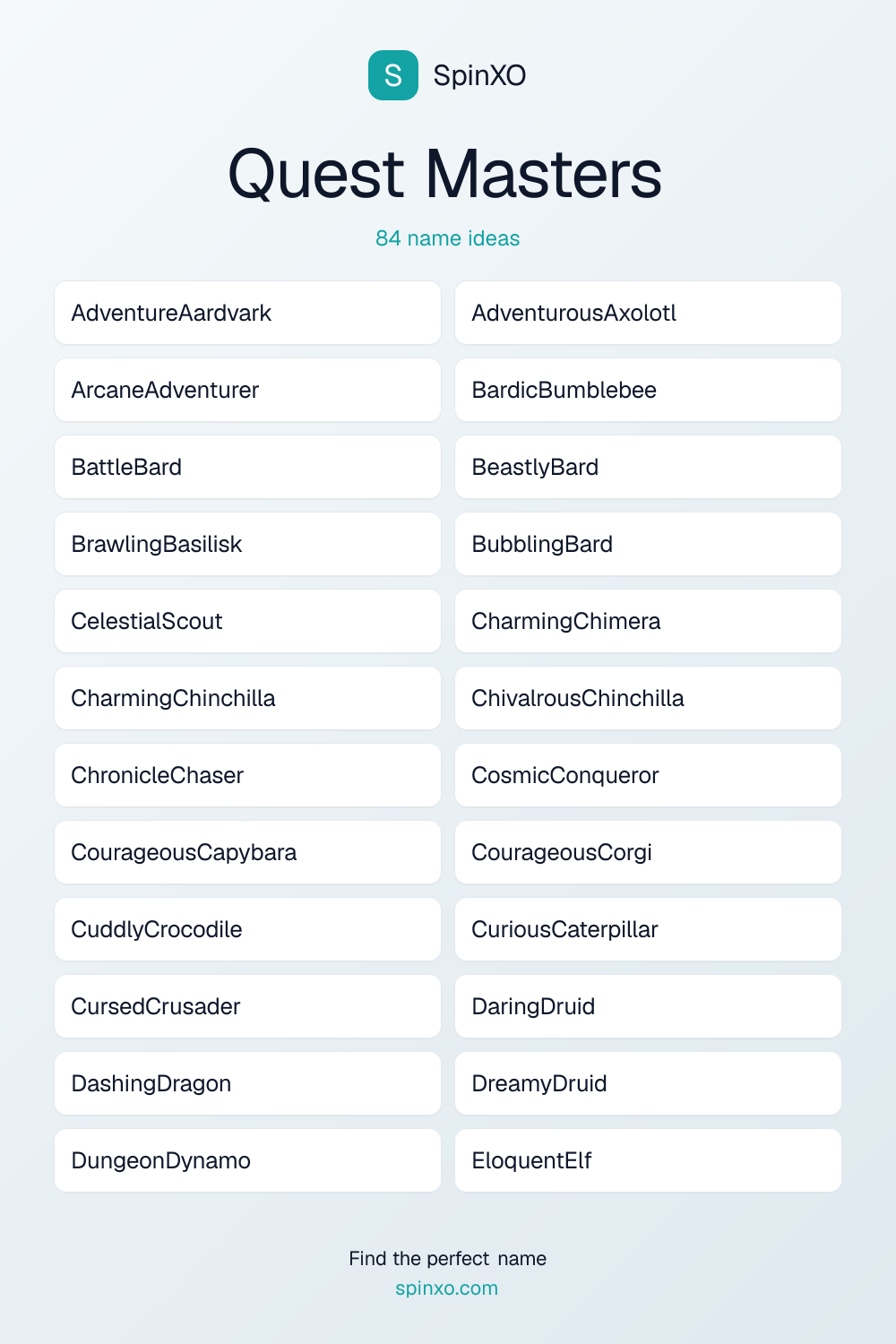 Quest Masters Names - Name Ideas & Name List | SpinXO | SpinXO