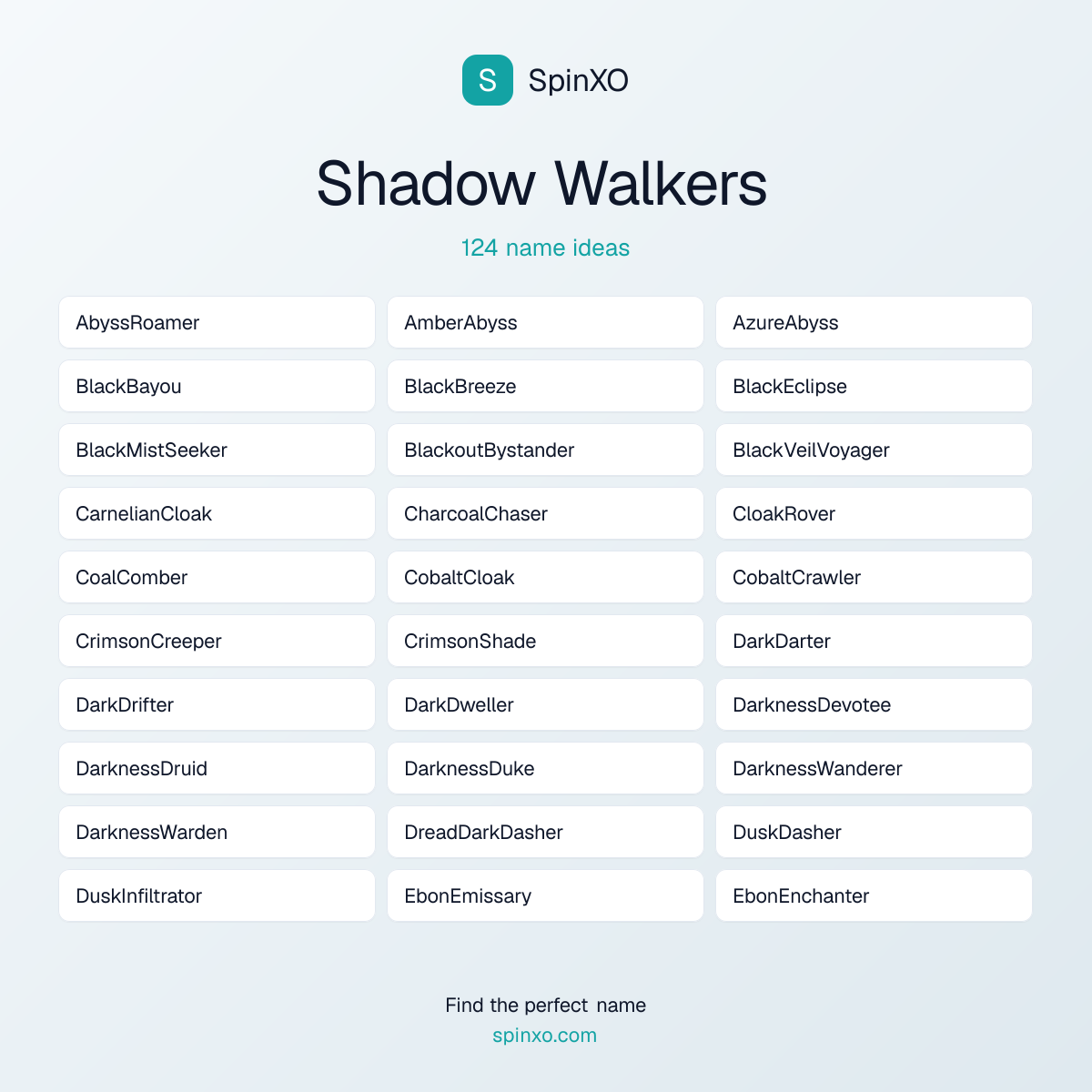Shadow Walkers Names - Name Ideas & Name List | SpinXO | SpinXO