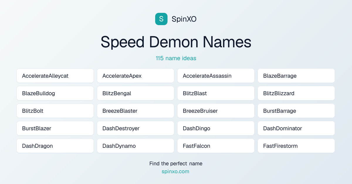 Speed Demon Names - Name Ideas & Name List | SpinXO | SpinXO