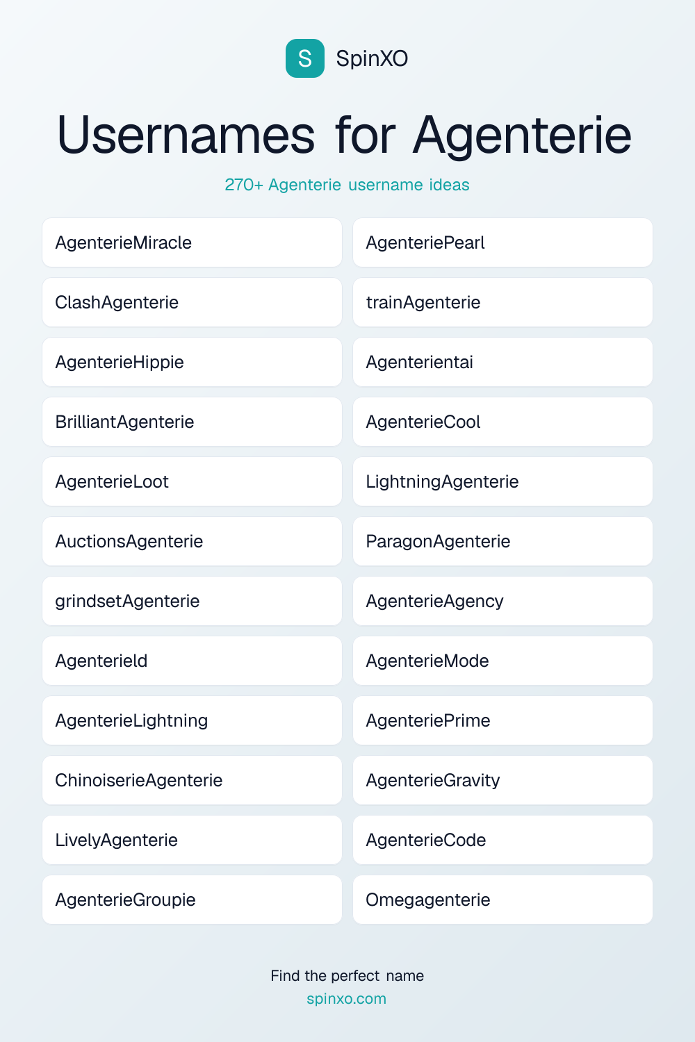 Agenterie Username Ideas - 270+ Aesthetic, Cute & Cool Names | SpinXO