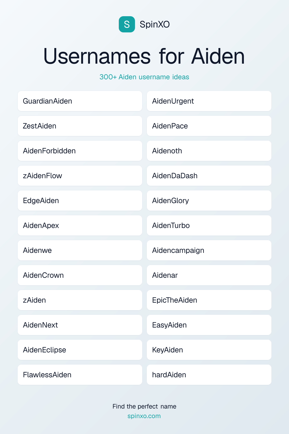 Usernames for Aiden
