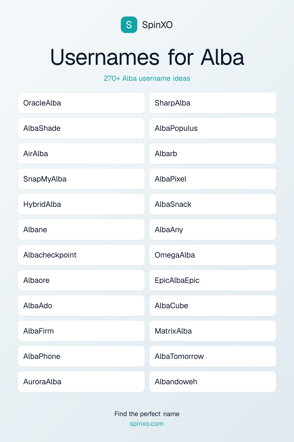 Usernames for Alba