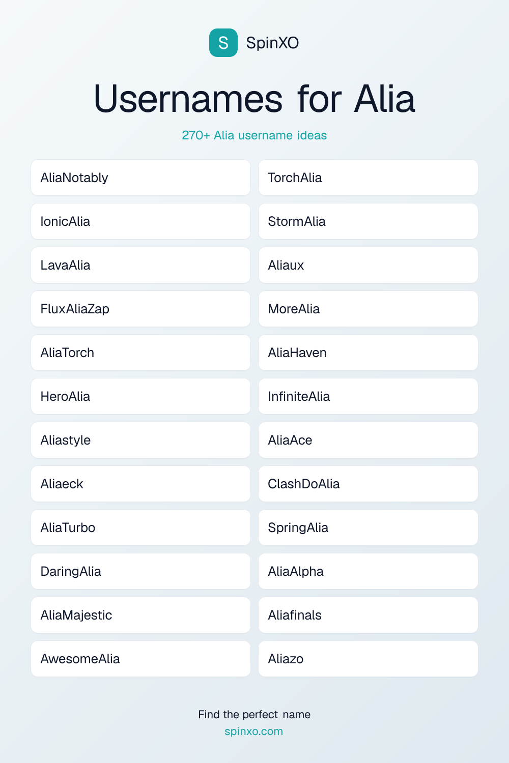 Usernames for Alia