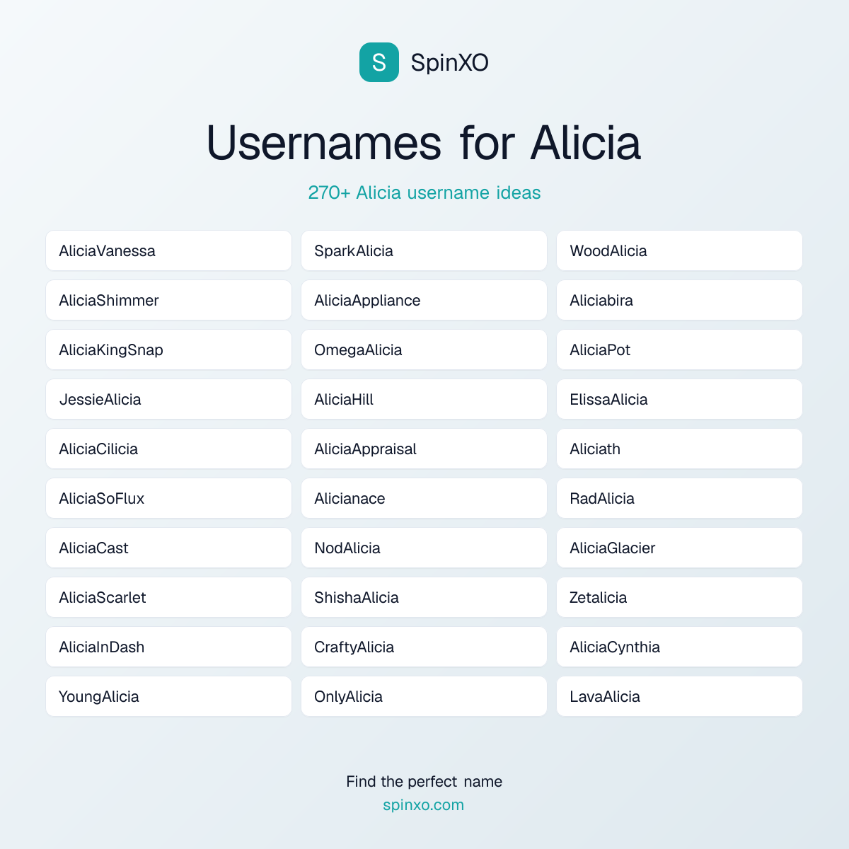 Alicia Username Ideas - 270+ Aesthetic, Cute & Cool Names | SpinXO