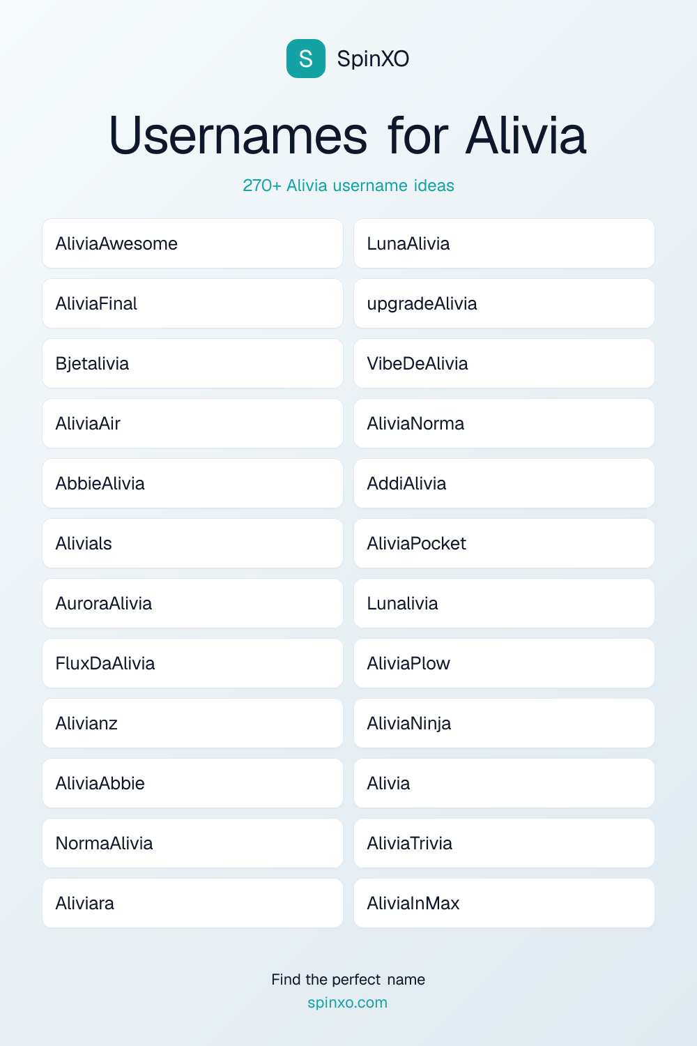 Usernames for Alivia