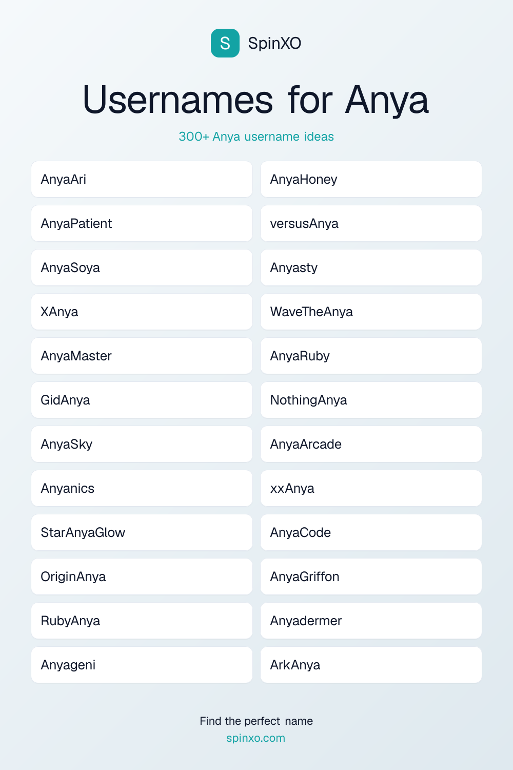 Usernames for Anya