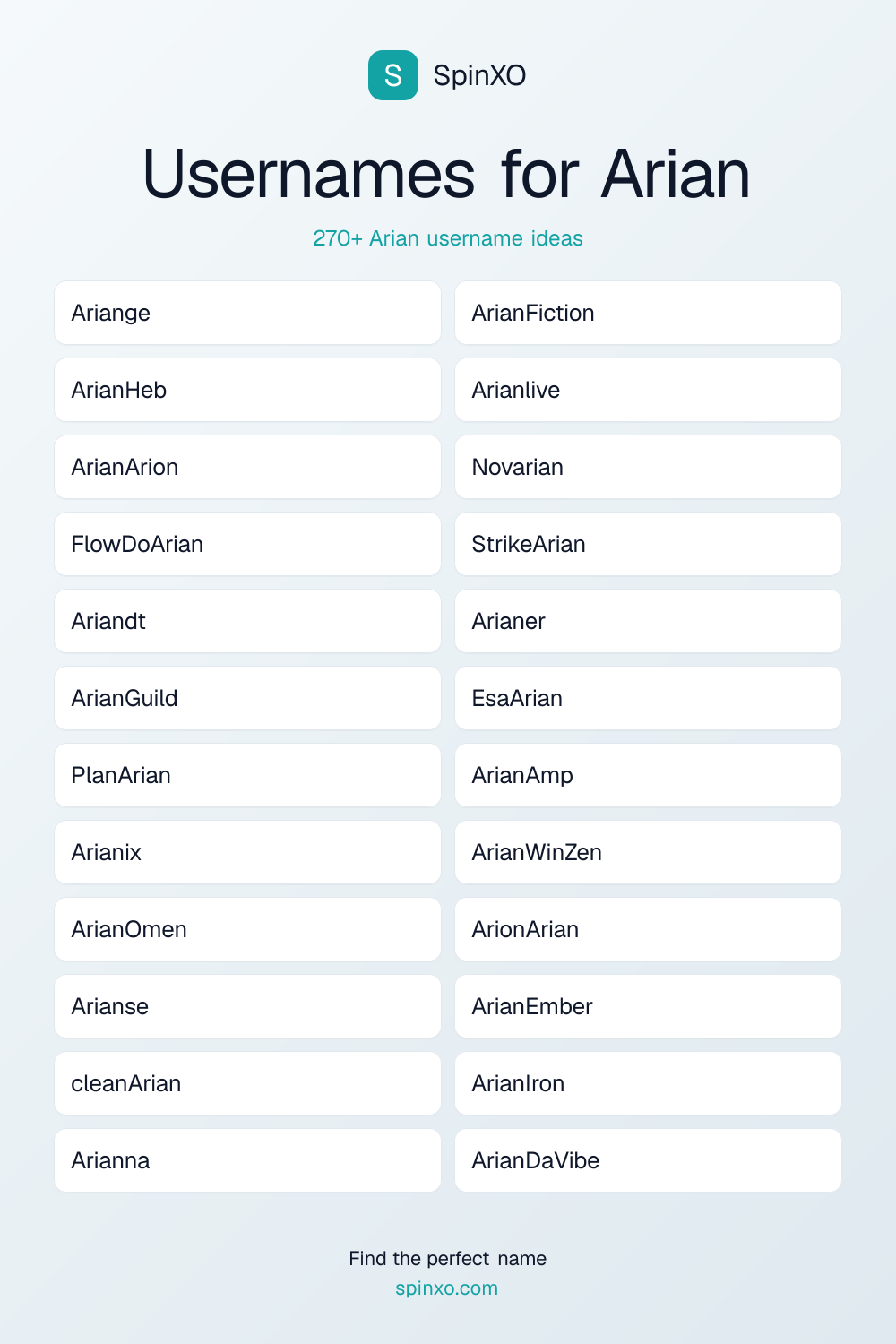 Usernames for Arian