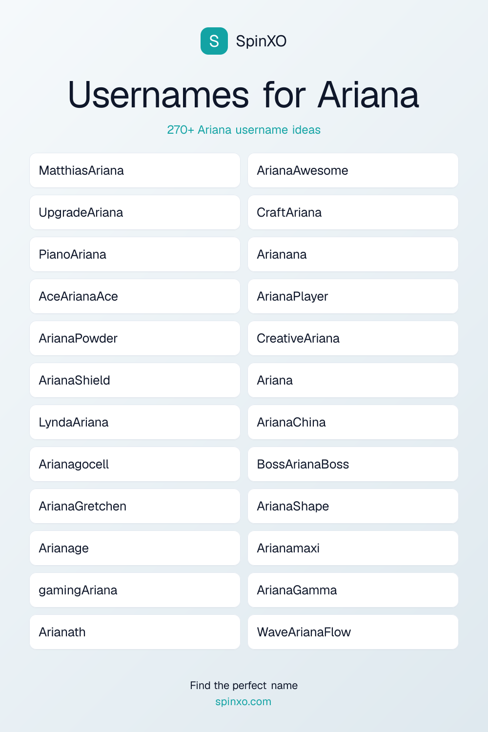 Usernames for Ariana