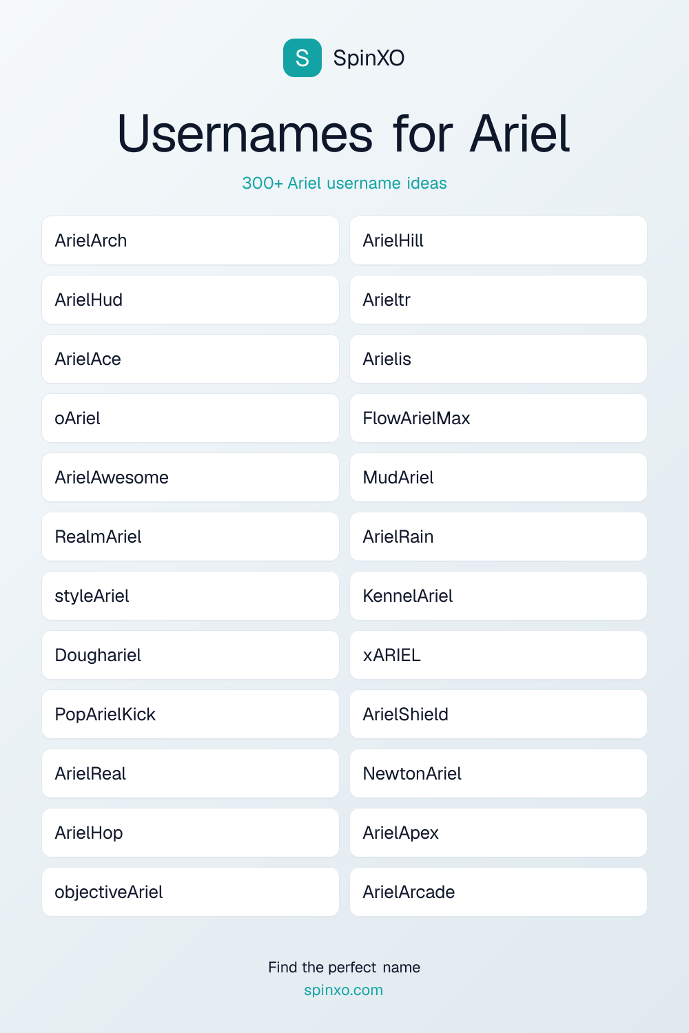 Usernames for Ariel