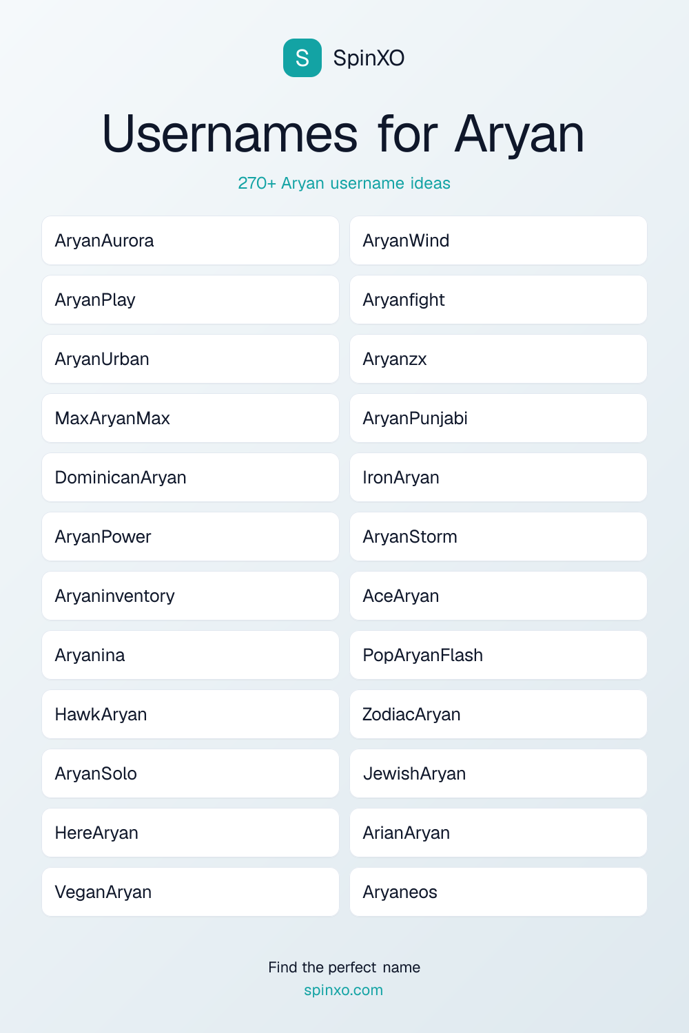 Usernames for Aryan