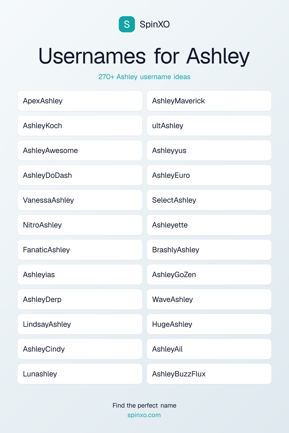 Usernames for Ashley