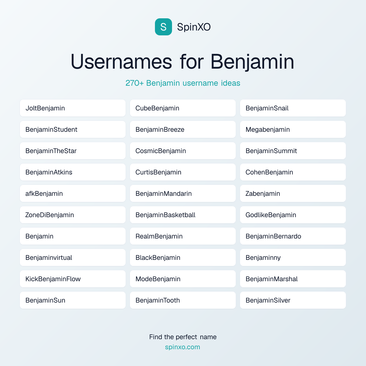 Benjamin Username Ideas - 270+ Aesthetic, Cute & Cool Names | SpinXO