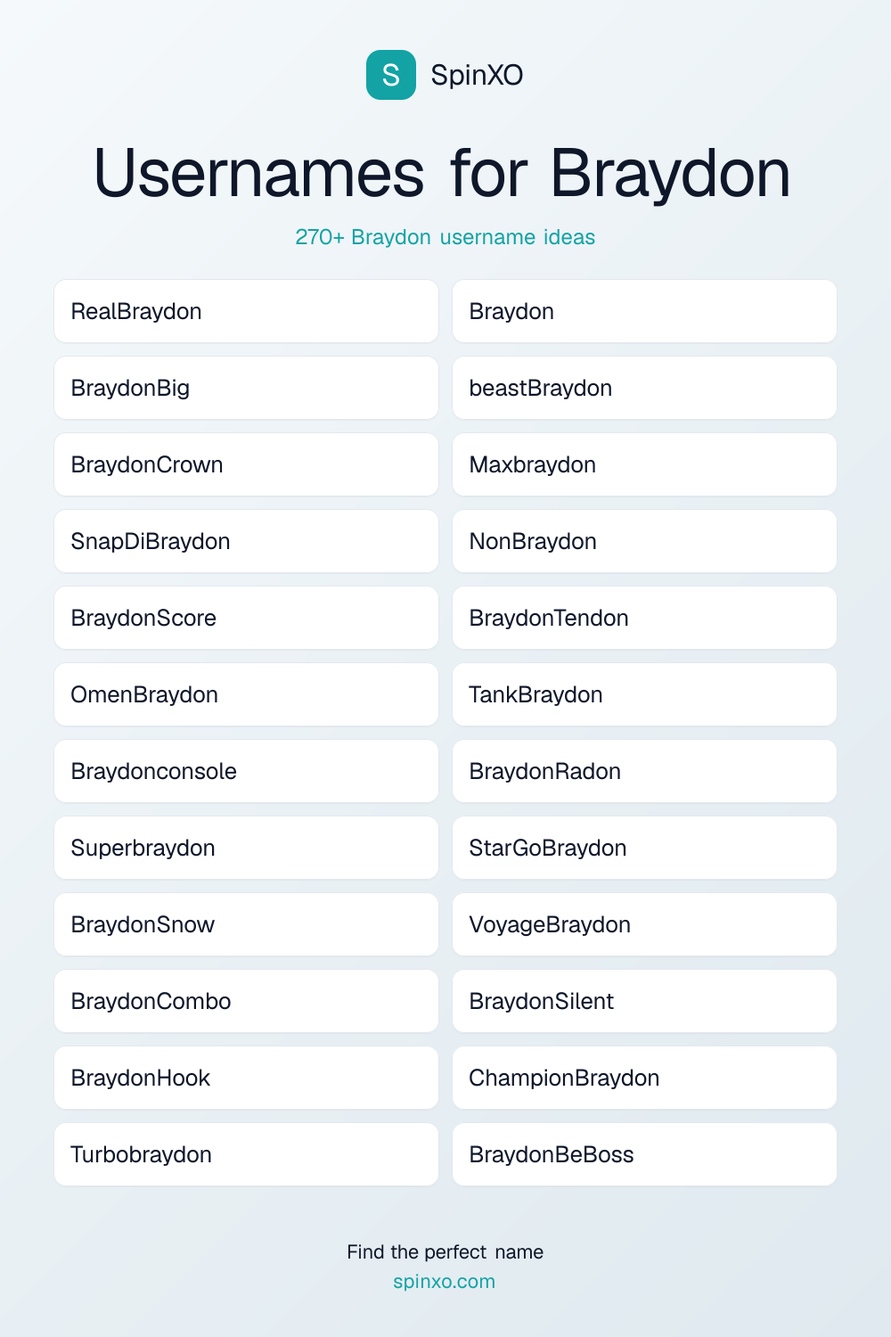 Usernames for Braydon