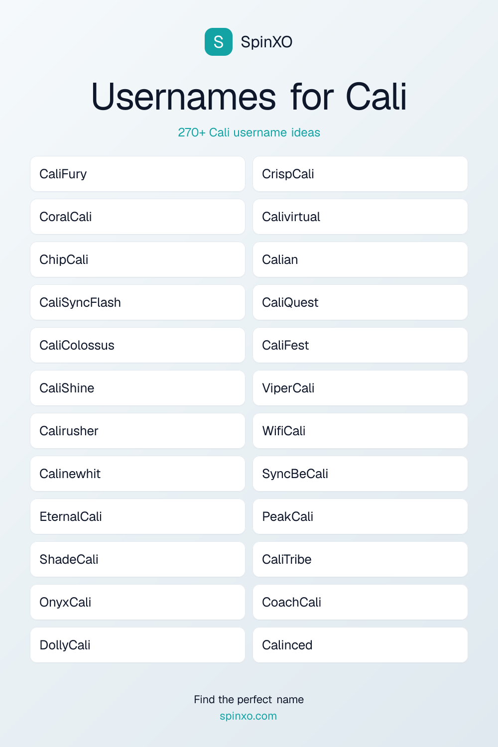 Usernames for Cali