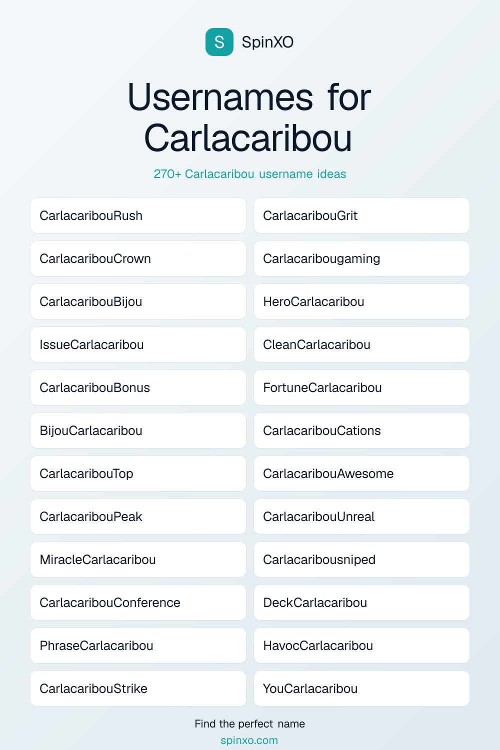 Carlacaribou Username Ideas - 270+ Aesthetic, Cute & Cool Names | SpinXO