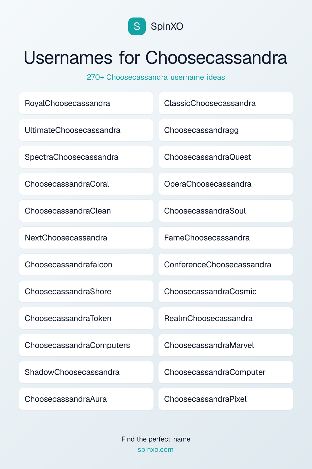 Choosecassandra Username Ideas - 270+ Aesthetic, Cute & Cool Names | SpinXO