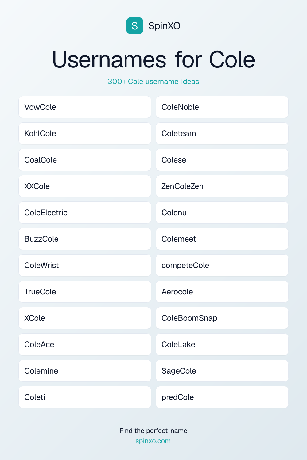 Usernames for Cole