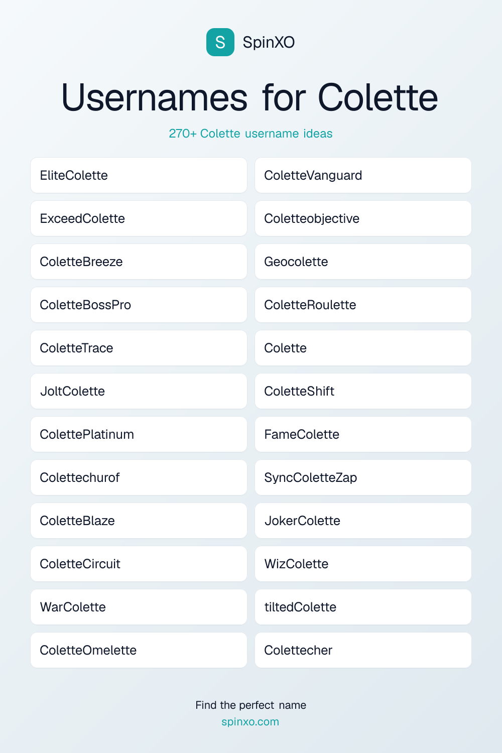 Usernames for Colette
