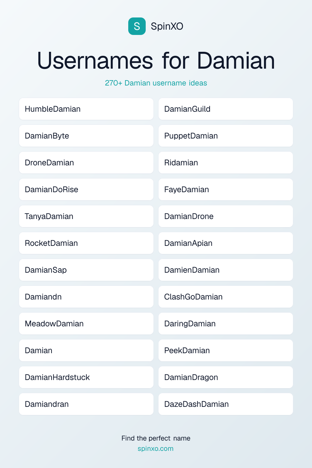 Usernames for Damian