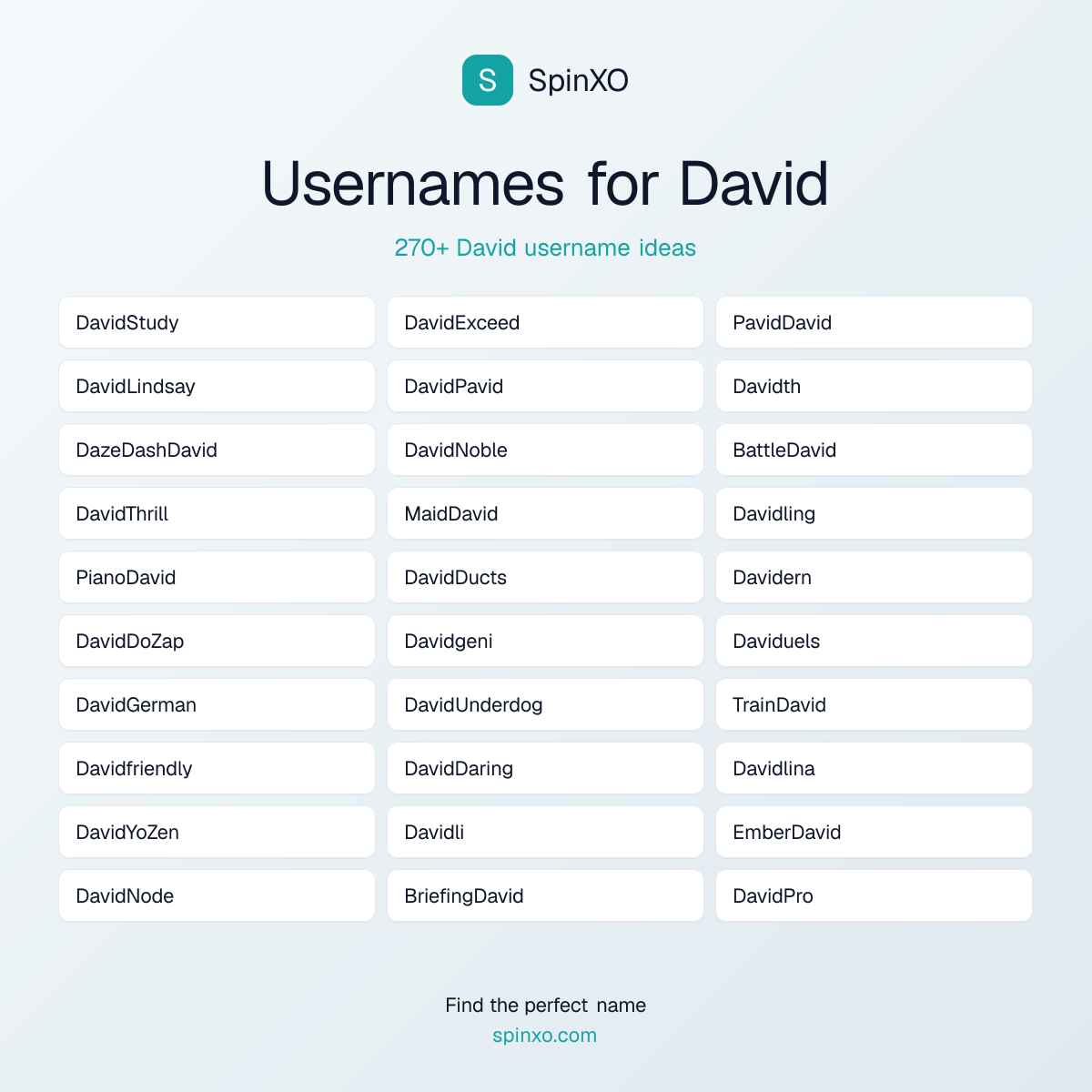 Usernames David para Instagram, TikTok y gaming - 270+ ideas | SpinXO