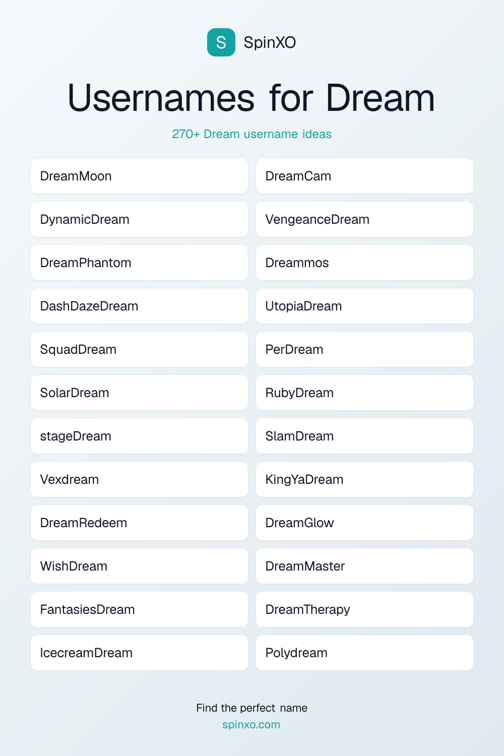 Dream Username Ideas - 270+ Aesthetic, Cute & Cool Names | SpinXO