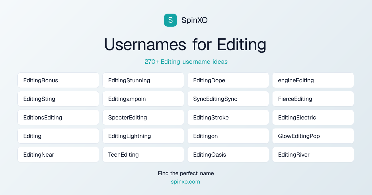 Editing Username Ideas - 270+ Aesthetic, Cute & Cool Names | SpinXO