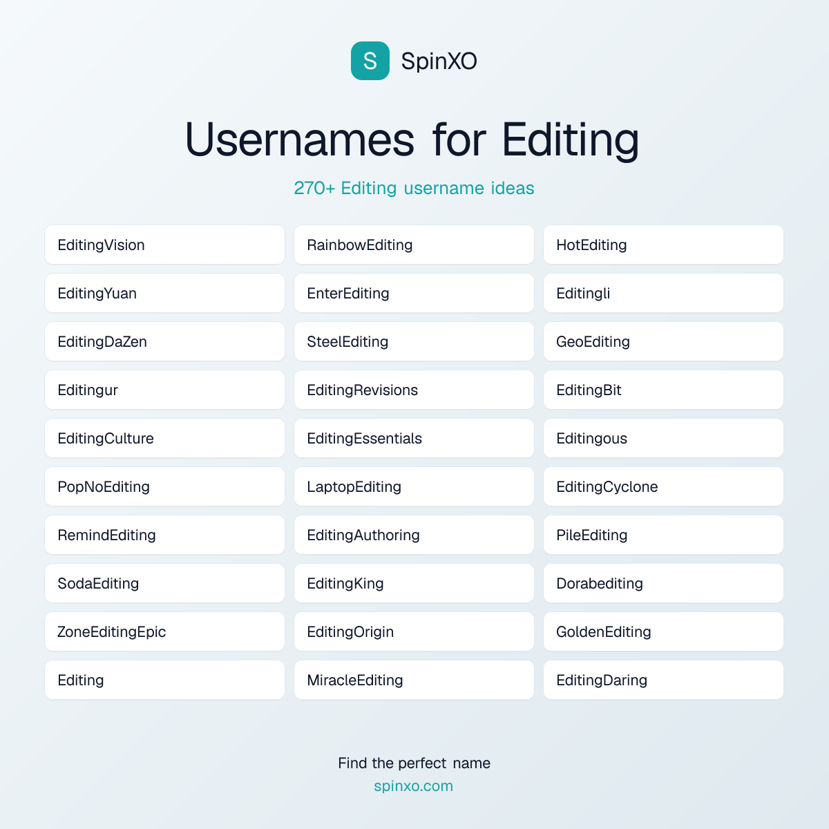 Editing Username Ideas - 270+ Aesthetic, Cute & Cool Names | SpinXO