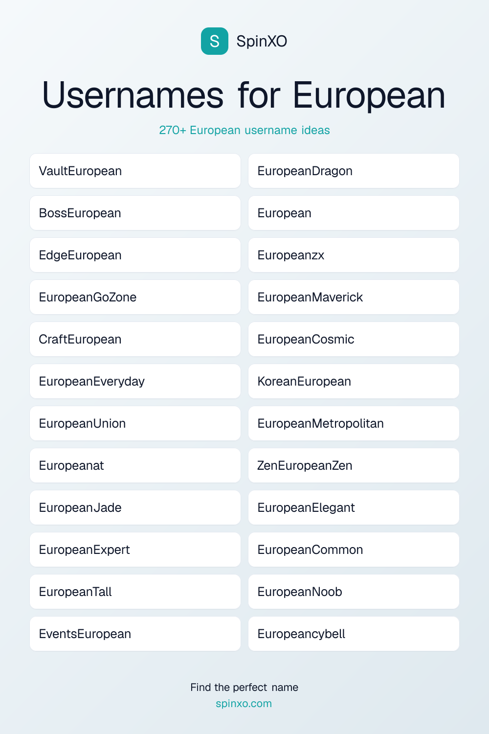 European Username Ideas - 270+ Aesthetic, Cute & Cool Names | SpinXO