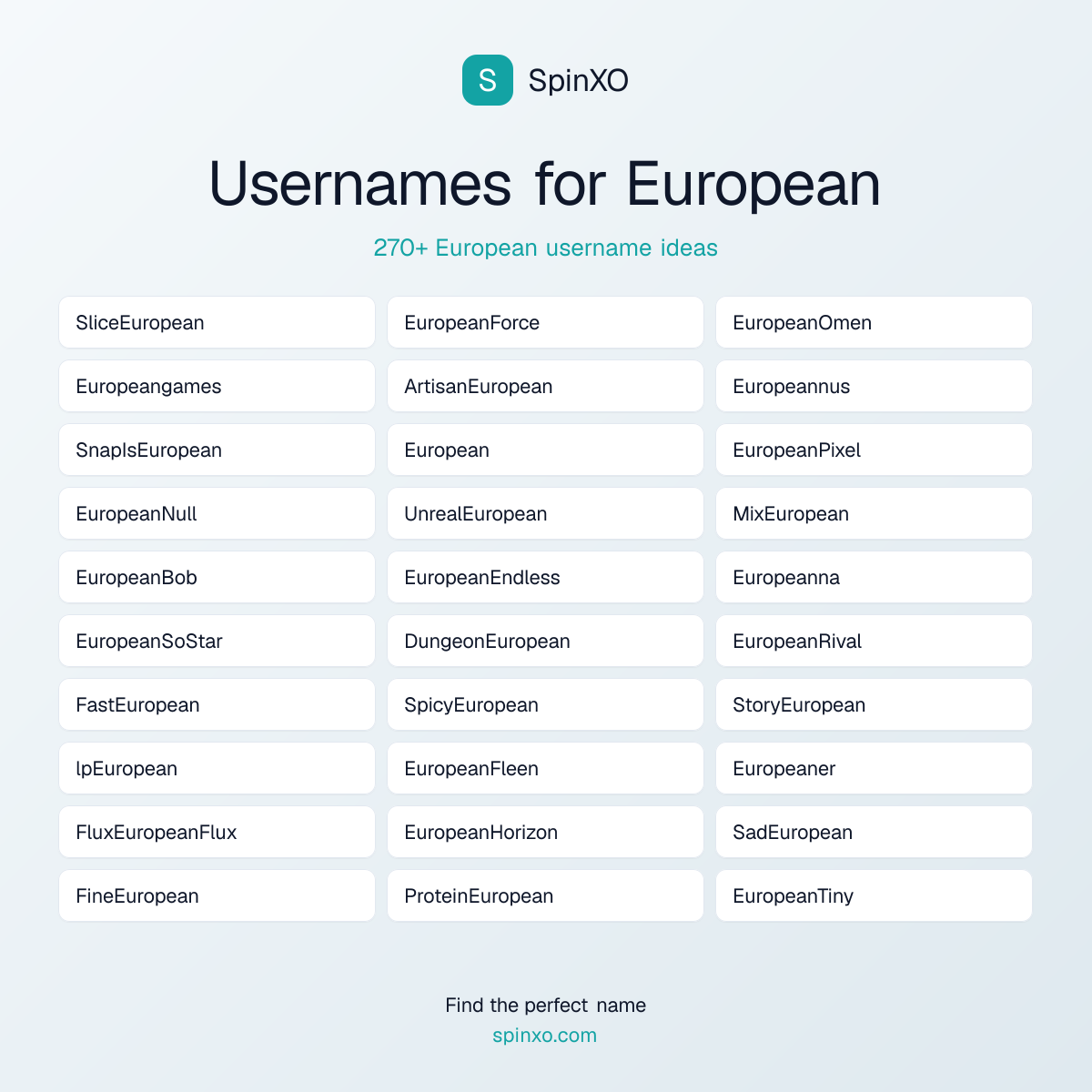 European Username Ideas - 270+ Aesthetic, Cute & Cool Names | SpinXO