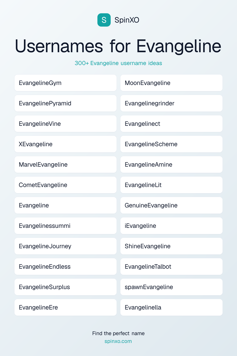 Usernames for Evangeline