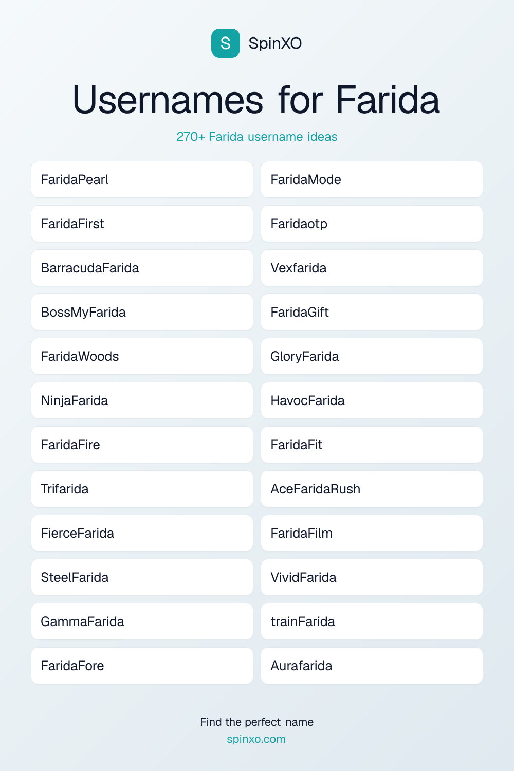 Usernames for Farida