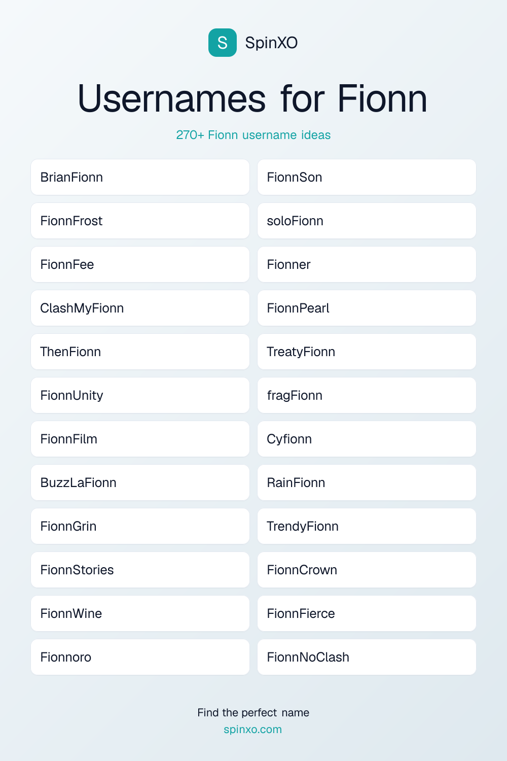 Usernames for Fionn