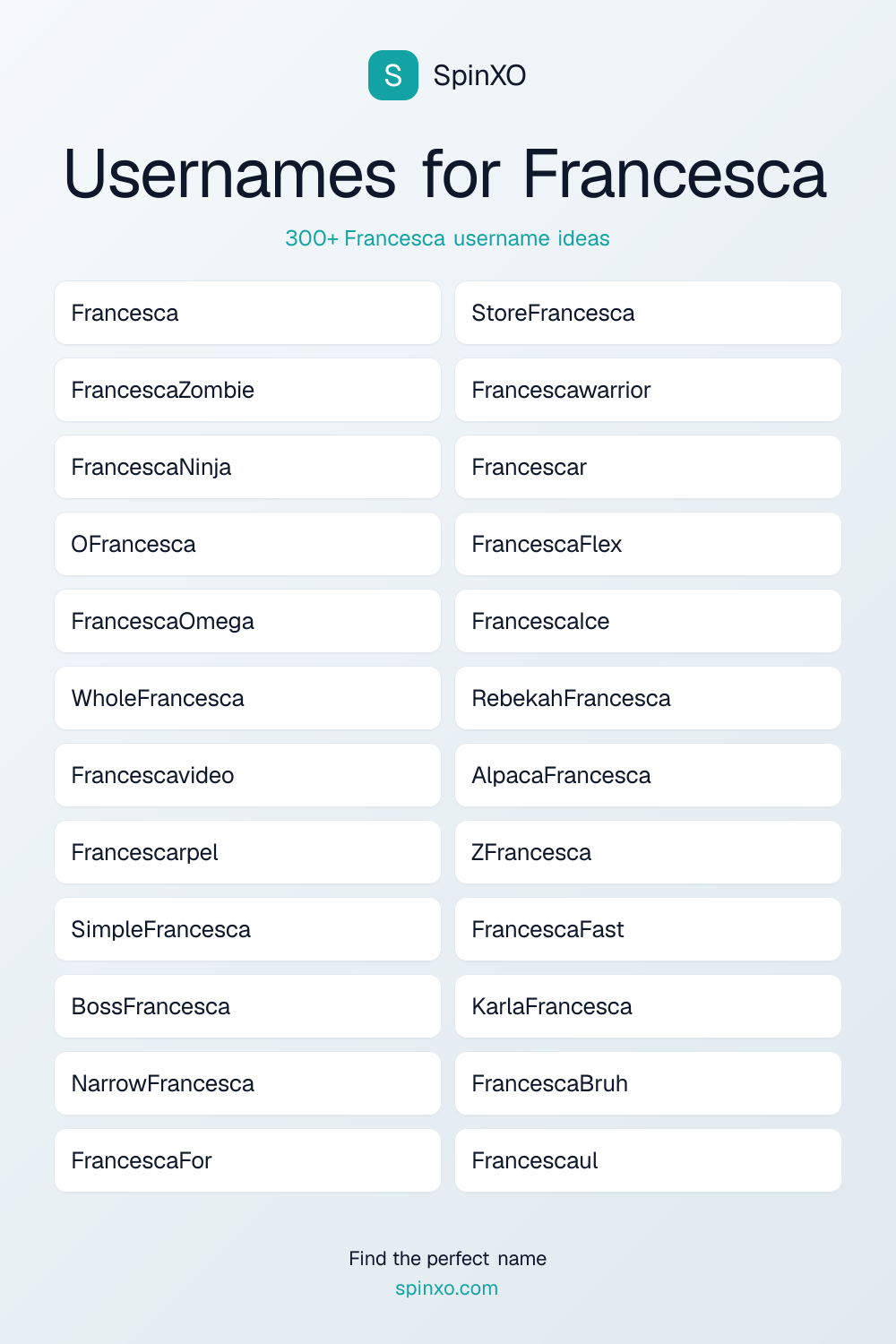 Usernames for Francesca