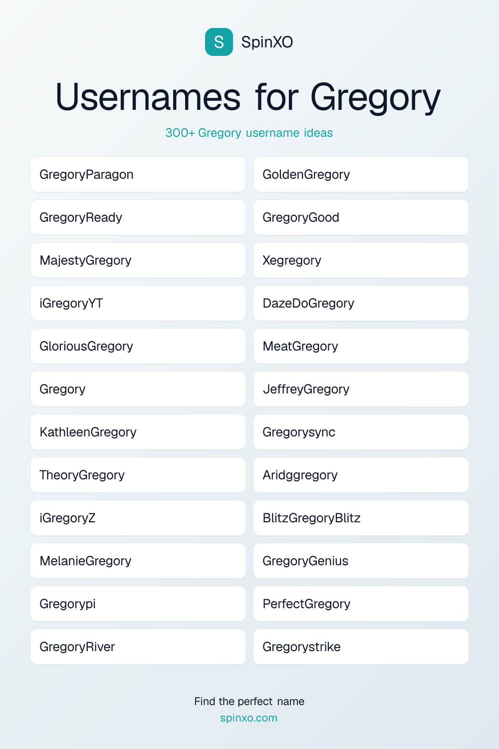 Usernames for Gregory