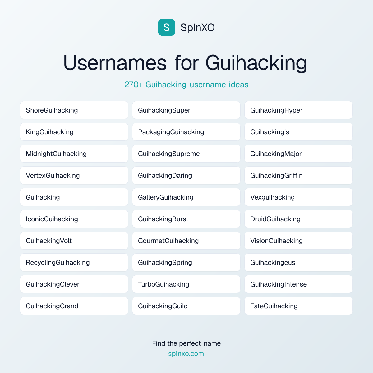 Guihacking Username Ideas - 300+ Aesthetic, Cute & Cool Names | SpinXO