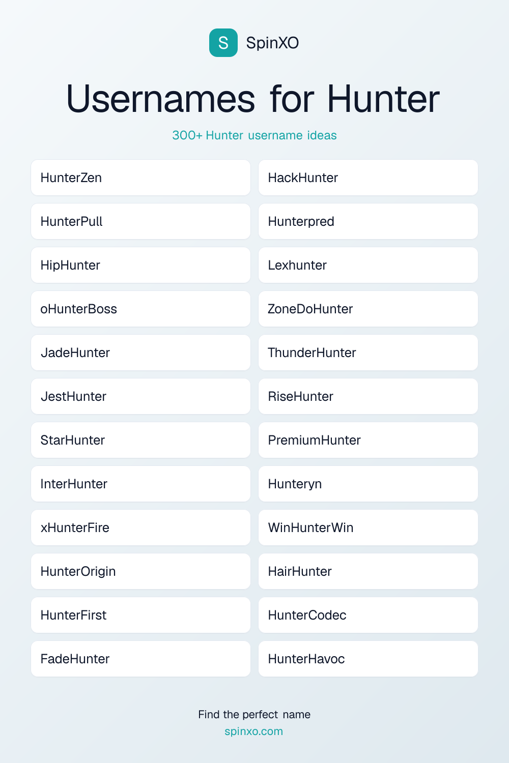 Usernames for Hunter