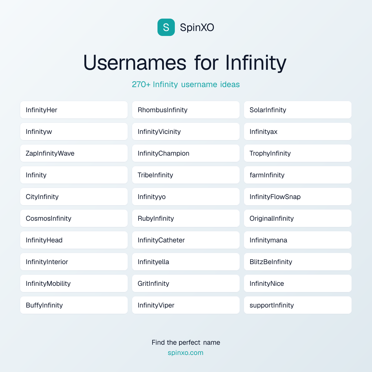 Infinity Username Ideas - 270+ Aesthetic, Cute & Cool Names | SpinXO