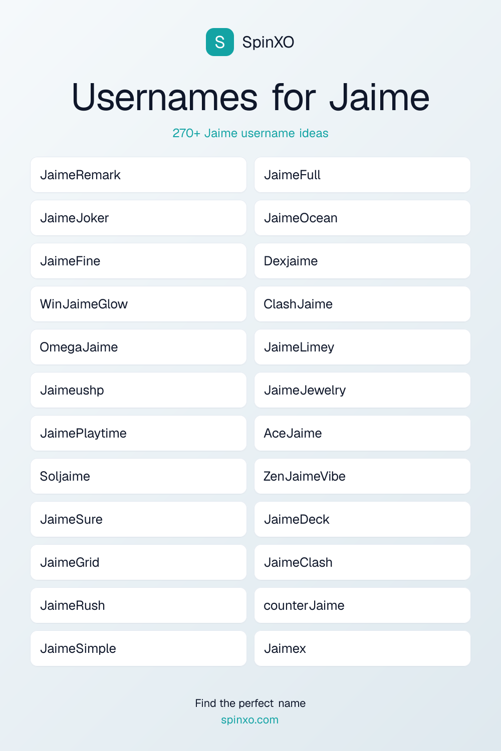 Usernames for Jaime