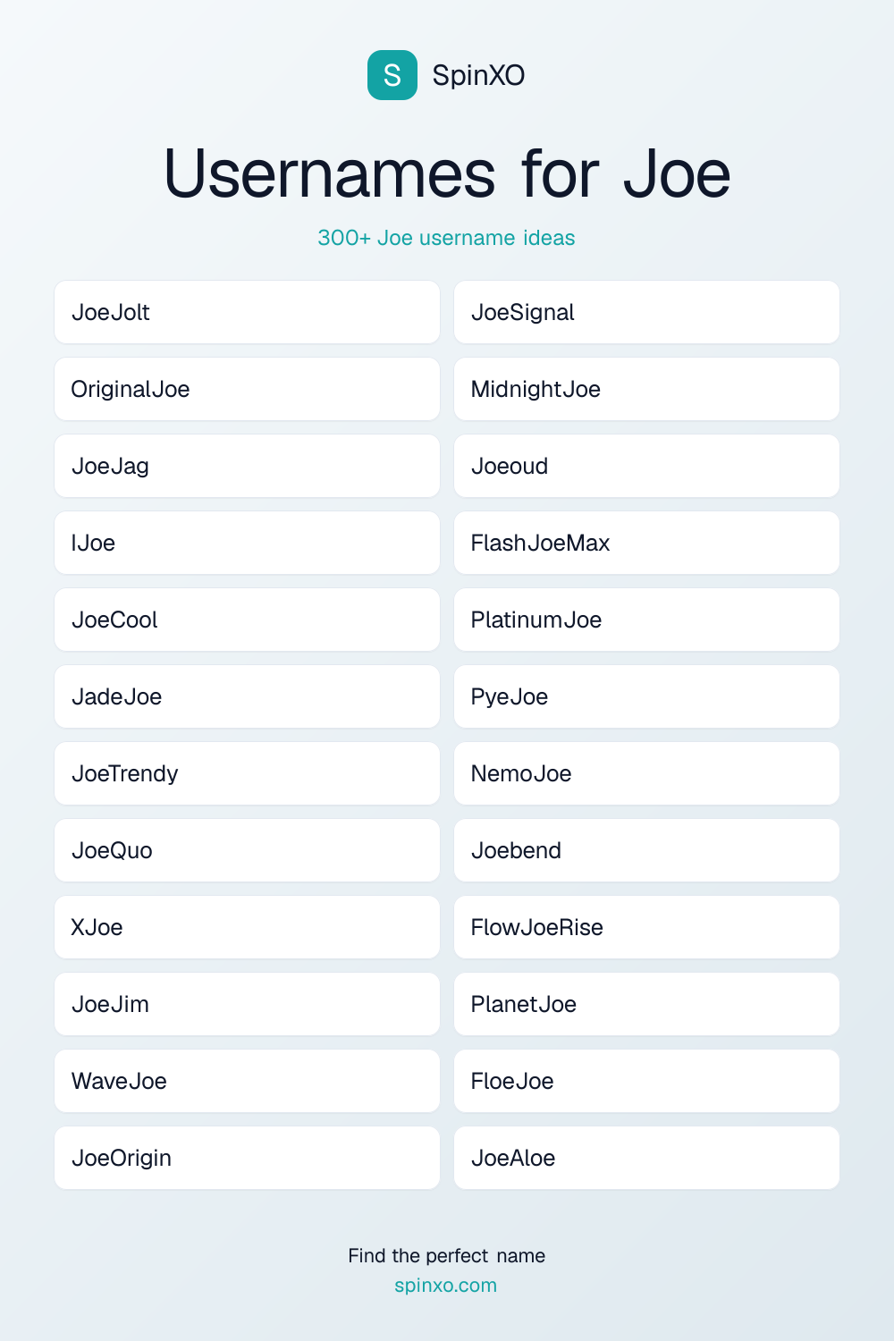 Usernames for Joe