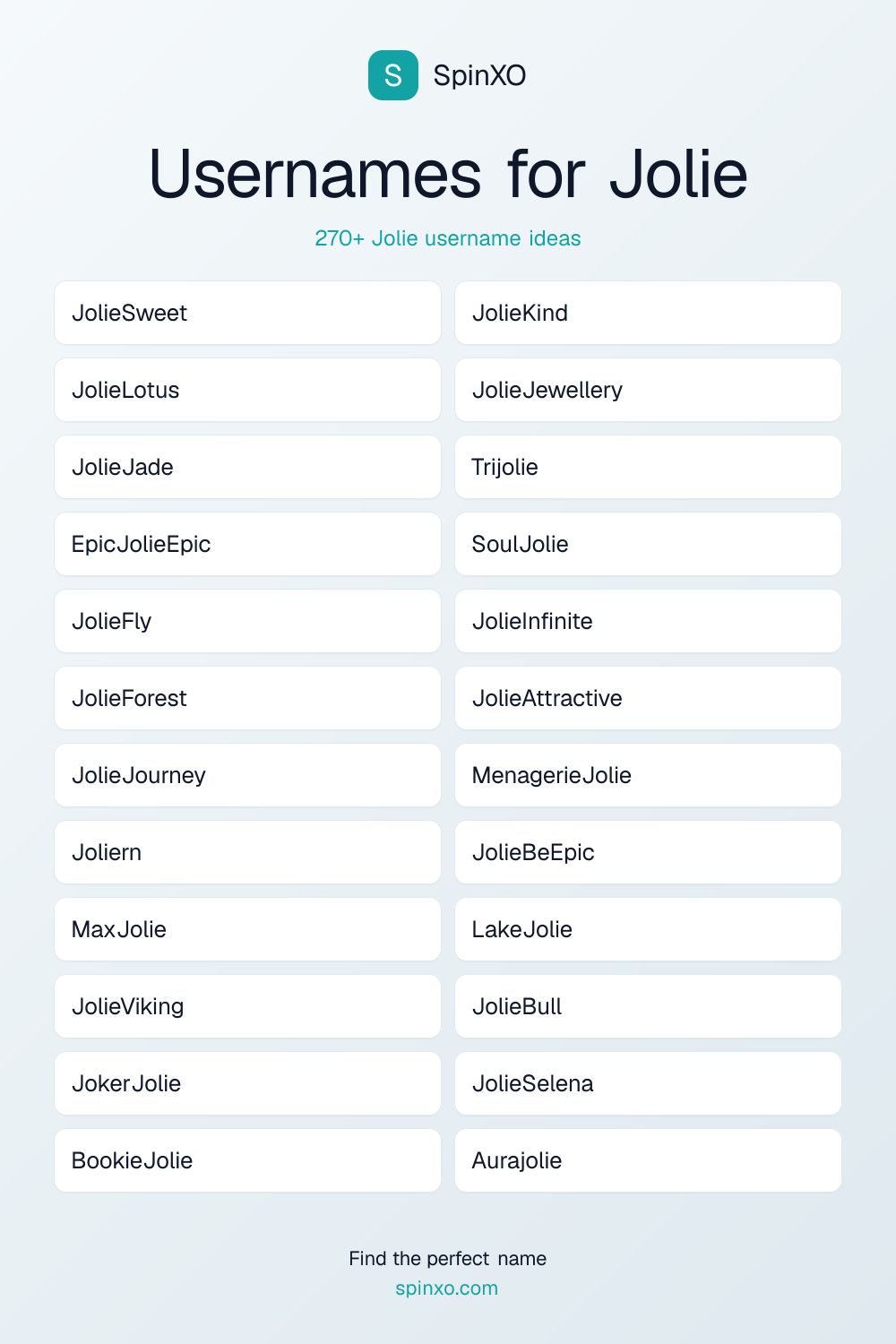 Usernames for Jolie
