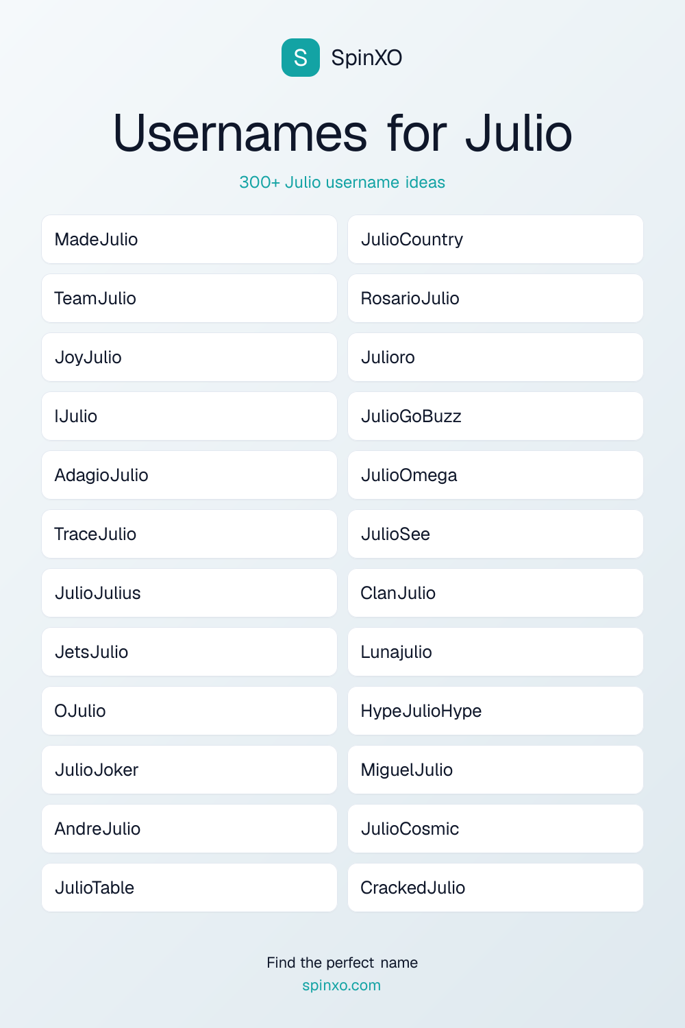 Usernames for Julio