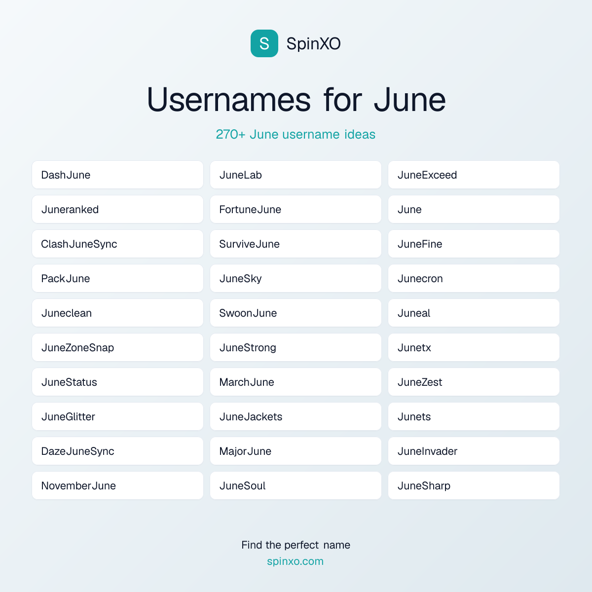 June Username Ideas - 270+ Aesthetic, Cute & Cool Names | SpinXO