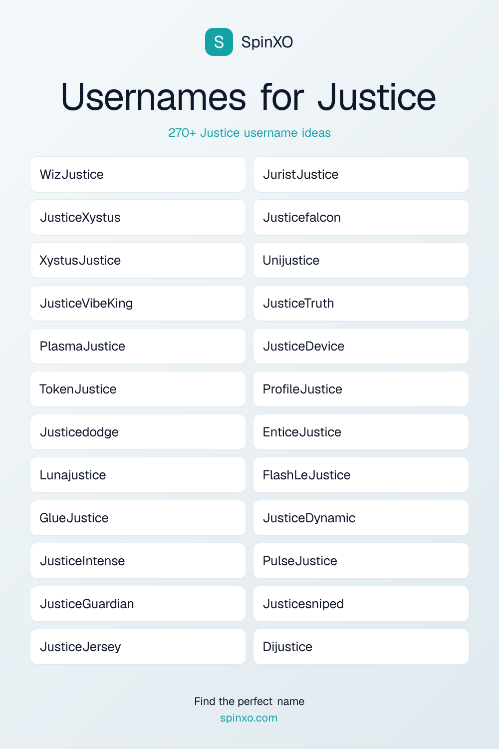 Usernames for Justice