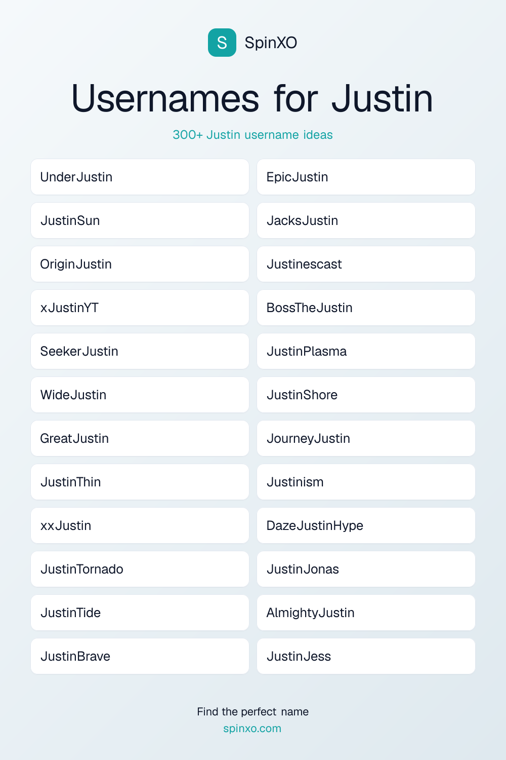 Usernames for Justin